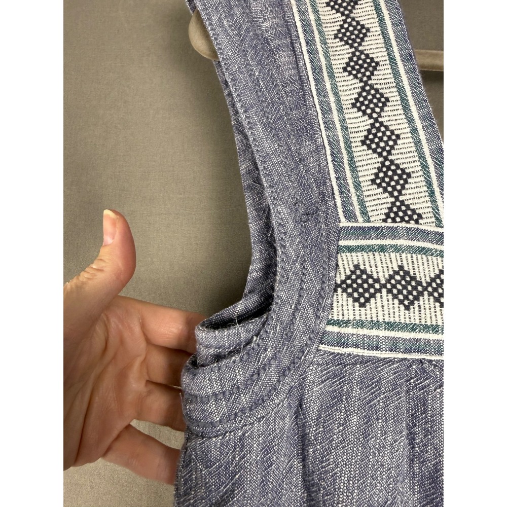 Faherty Tunic Dress Women Size S Blue Organic Cotton Embroidered Square Neck - Picture 4 of 8
